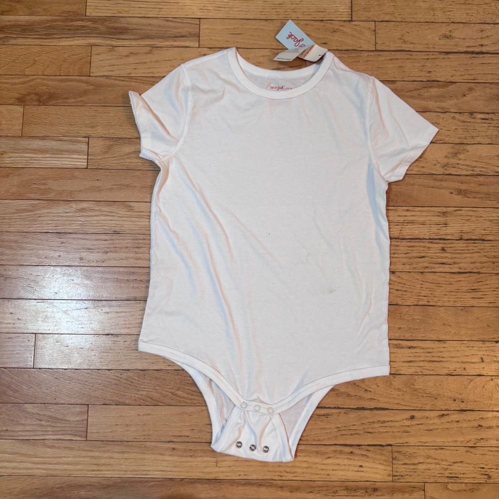 Cat &‎ Jack Kids Adaptive Bodysuit White Short Sleeve Snap Crotch L 10/12 NEW